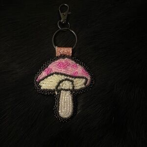 Aboriginal beaded mushroom keychain